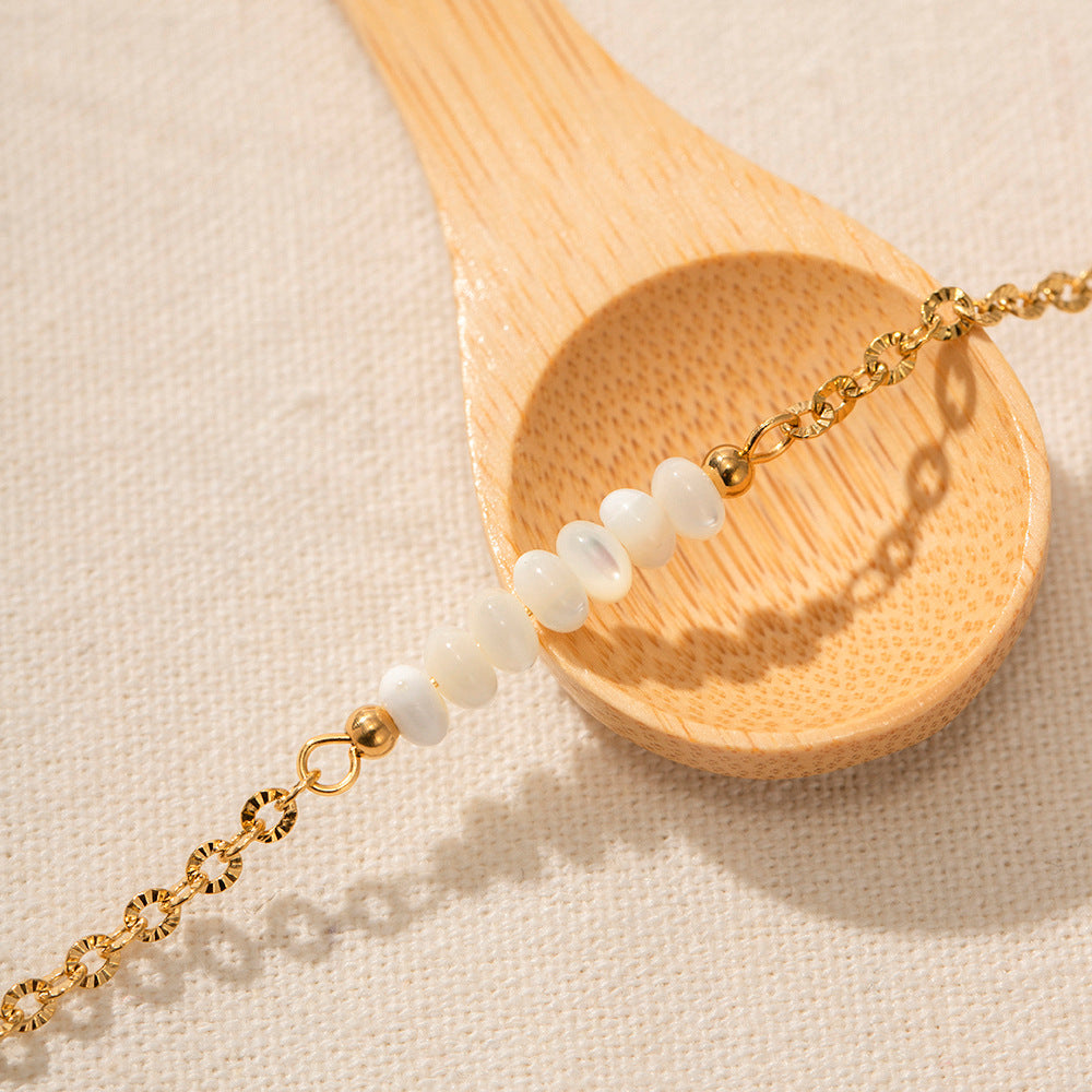 18K Gold Stainless Steel Chain Circular Shell Bracelet