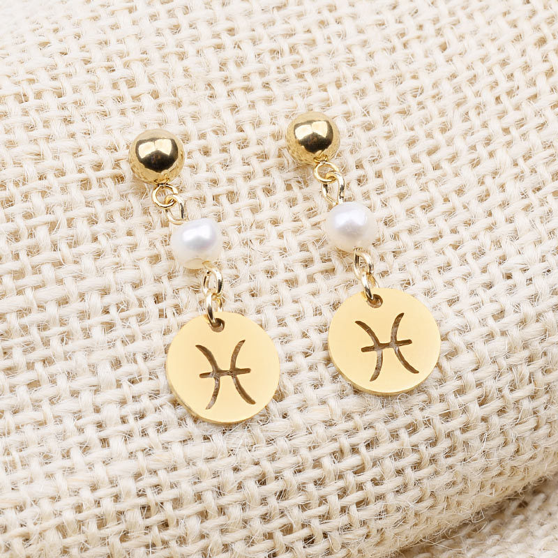 Stainless Steel Twelve Constellation Earrings - Beauty Accessories