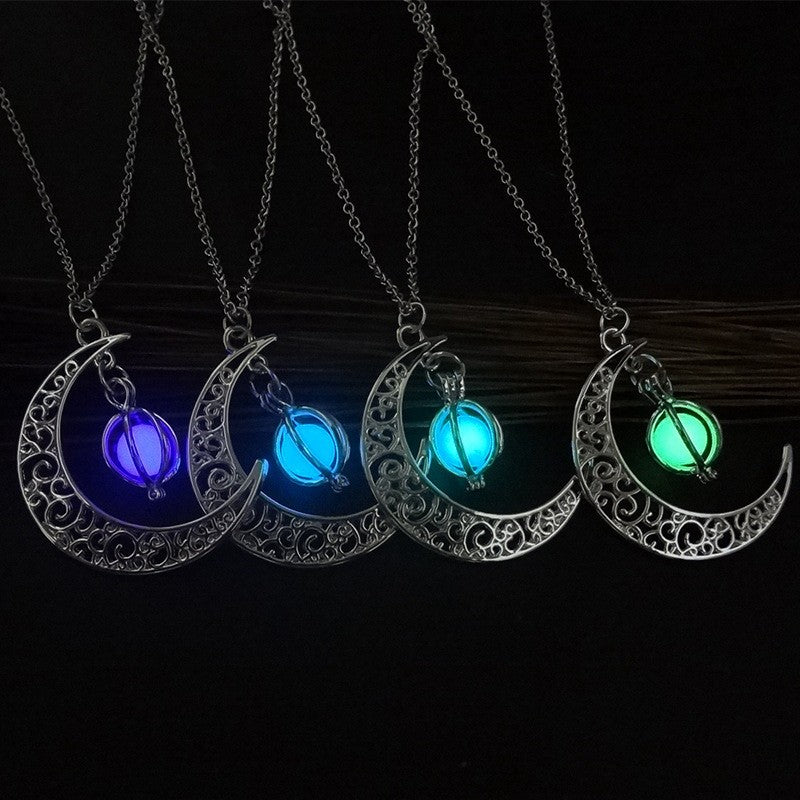 Moon Natural Glowing Stone Healing Necklace Women Gift - Beauty Accessories