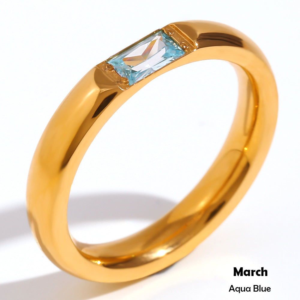 Stainless Steel Plated 18K Gold Rectangular Zircon Ring - Beauty Accessories