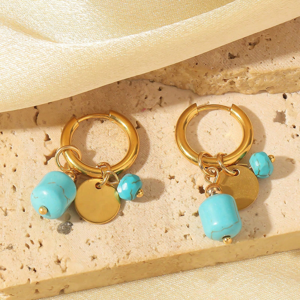 Bohemian Style Natural Stone Turquoise Eardrops - Beauty Accessories