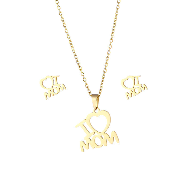 Mother's Day Jewelry Set Stainless Steel Pendant Necklace Earrings - Beauty Accessories