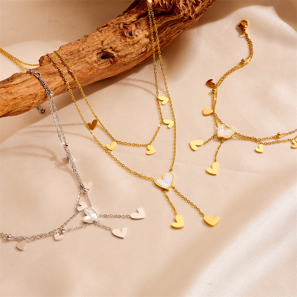 Cute Heart Star Moon Tassel Anklet Stainless Steel - Beauty Accessories