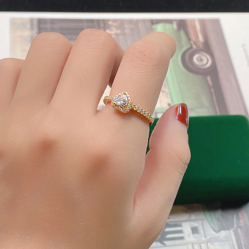 S925 Silver Heart-shaped Ring With Diamonds Thai Silver For Women