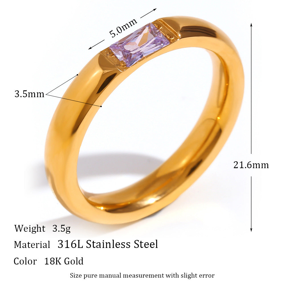 Stainless Steel Plated 18K Gold Rectangular Zircon Ring - Beauty Accessories