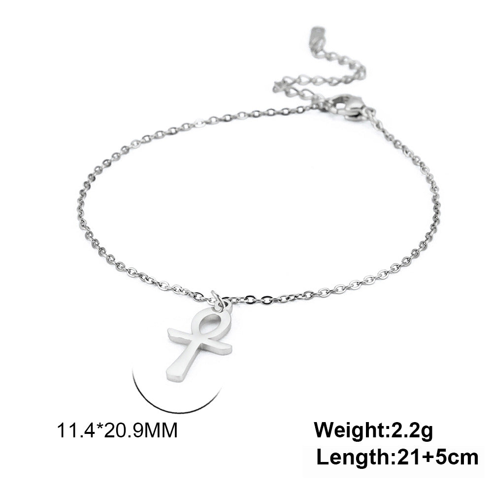 Cross Anklet Stainless Steel Egyptian Pendant - Beauty Accessories
