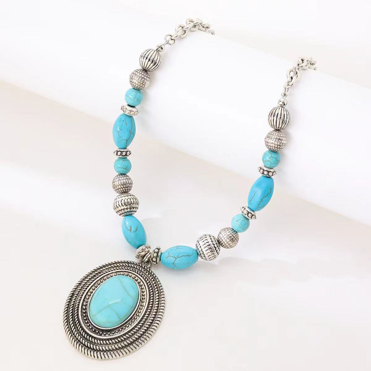 Vintage Turquoise Bead Necklace In Bohemian Style - Beauty Accessories