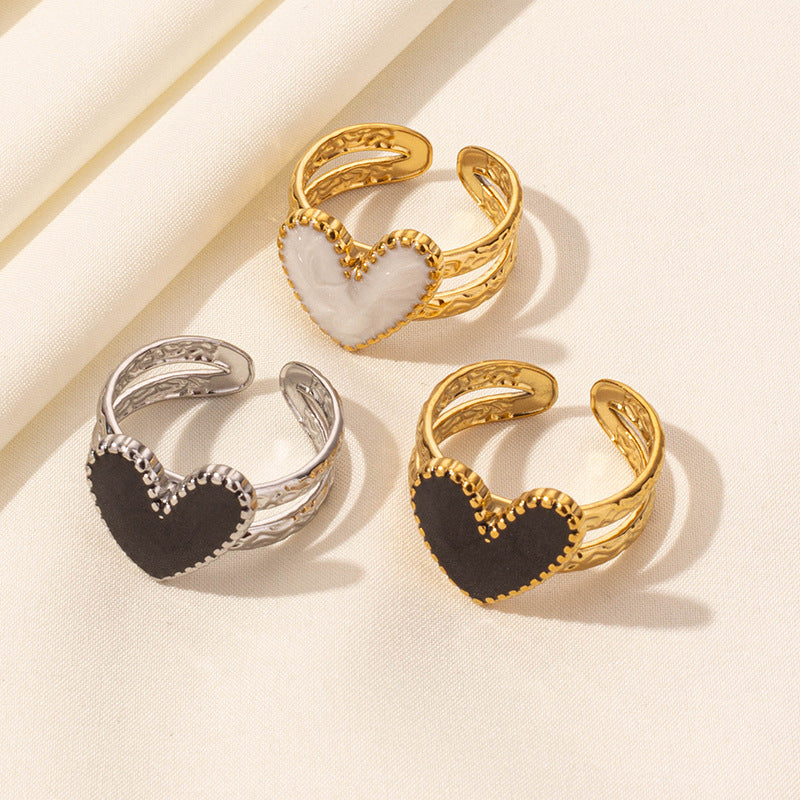 304 Stainless Steel Heart-shaped Drip Open Ring For Women - Beauty Accessories