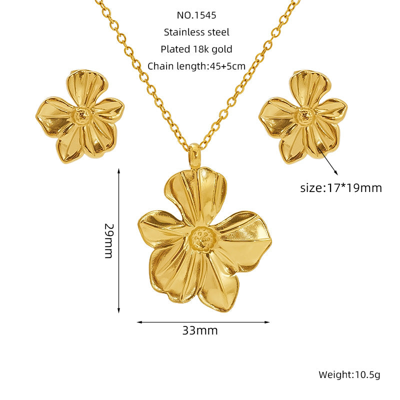 Stainless Steel Vintage Necklace And Stud Set - Beauty Accessories