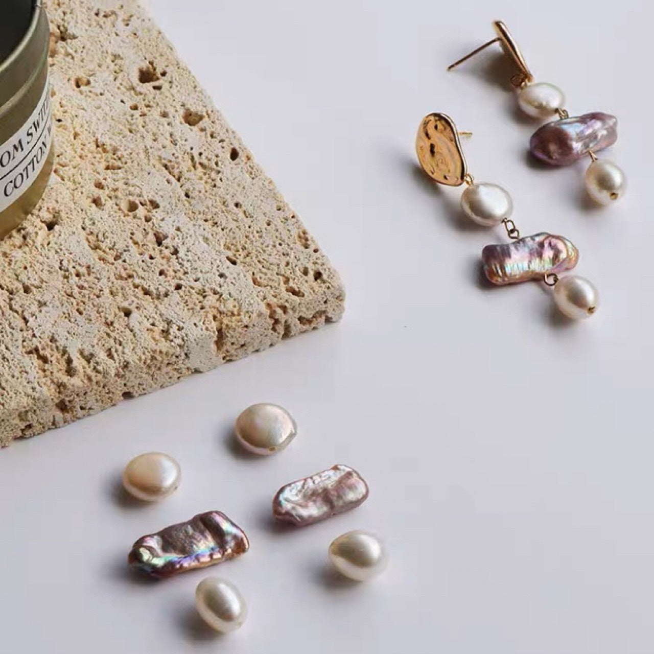 Lavender Natural Baroque & Shaped Pearl Earrings