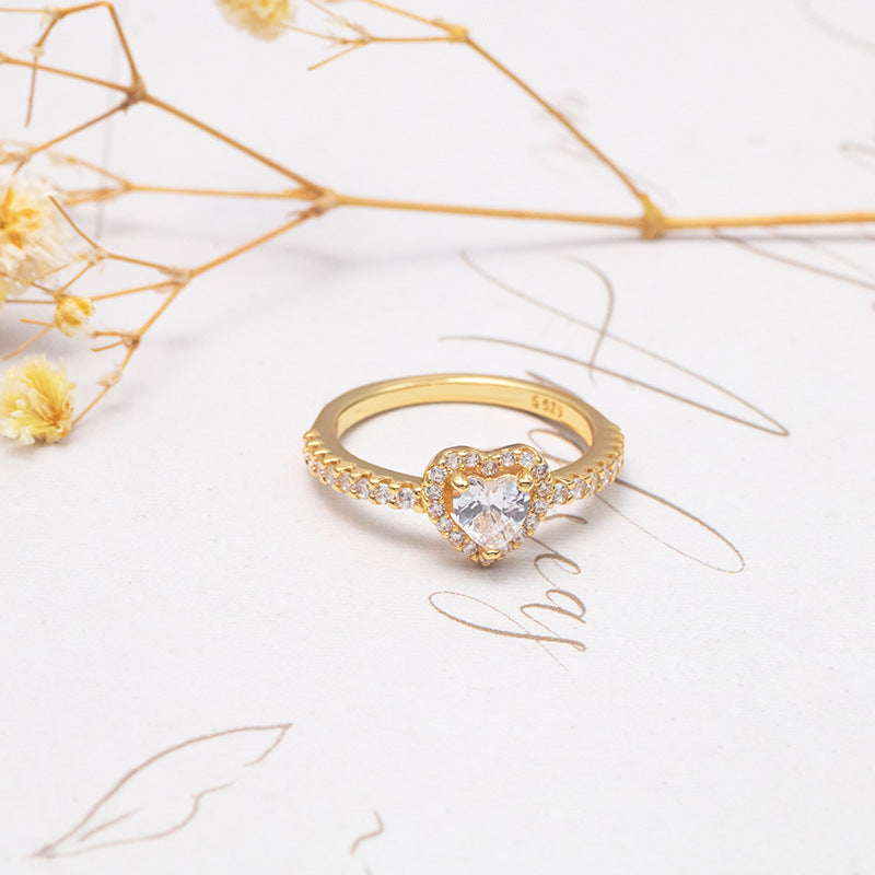 S925 Silver Heart-shaped Ring With Diamonds Thai Silver For Women