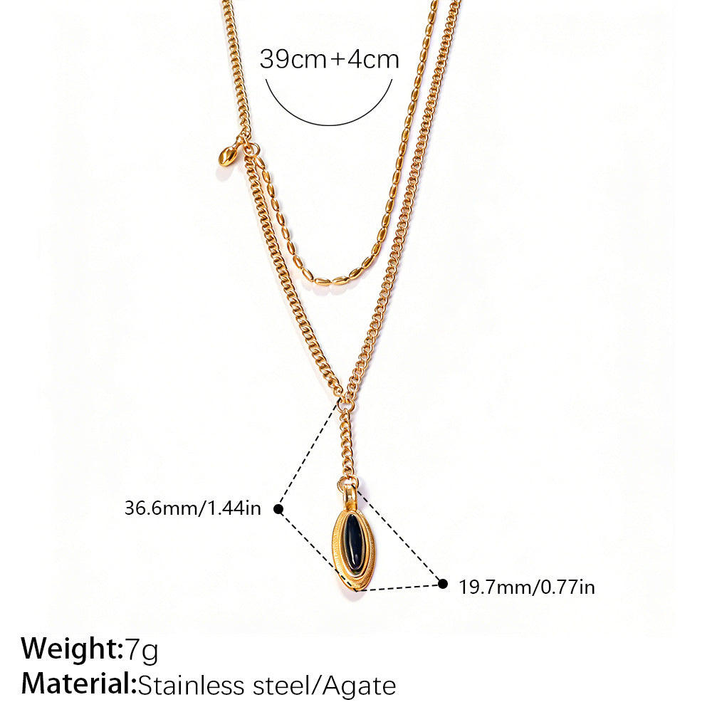 Vintage Stackable Black Onyx Pendant 18K Gold Plated Stainless Steel - Beauty Accessories