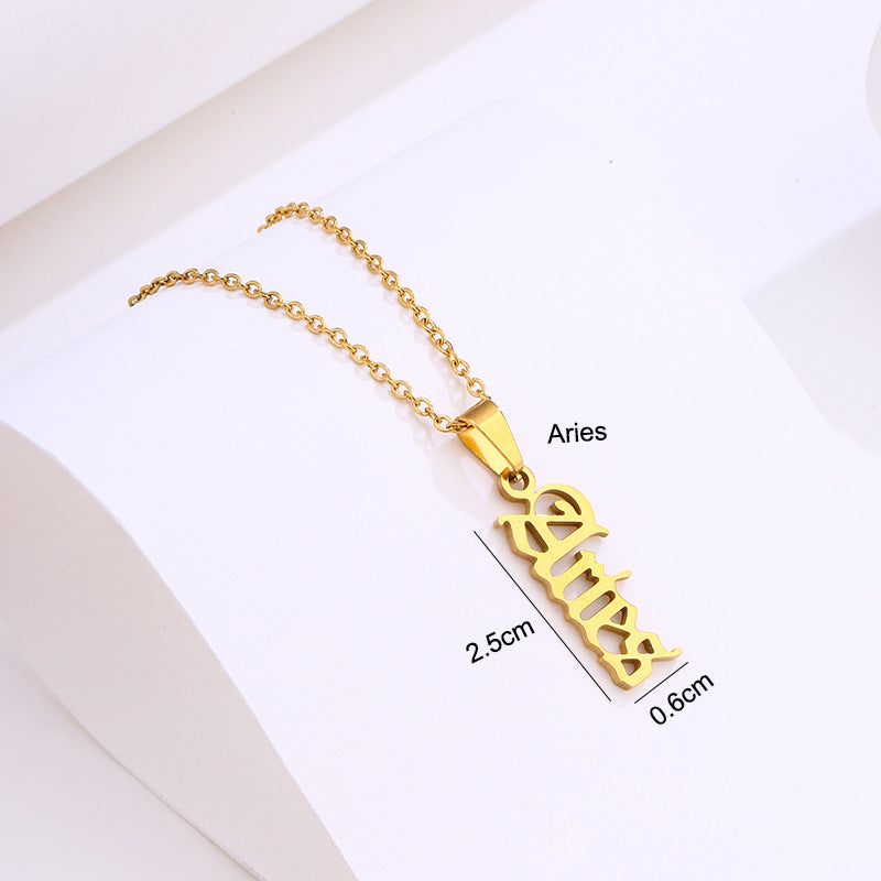 Ianthe zodiac constellation necklace, worn on model