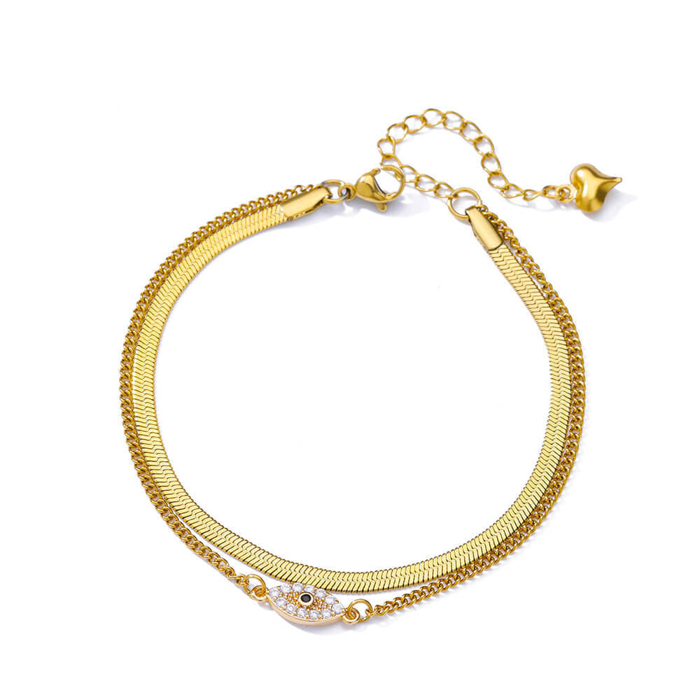 Fashion Double Layer Snake Bone Anklet Elegant Beach Stainless Steel - Beauty Accessories