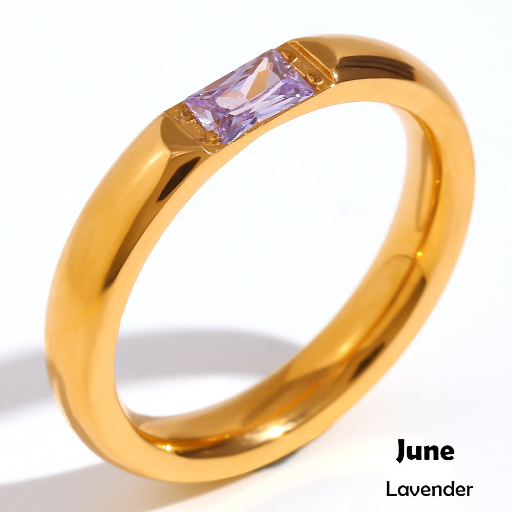 Stainless Steel Plated 18K Gold Rectangular Zircon Ring - Beauty Accessories