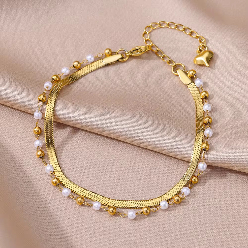 Tassel Anklet Gold Stainless Steel Waterproof Adjustable - Beauty Accessories