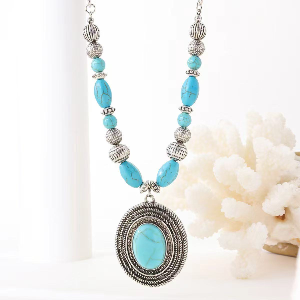Vintage Turquoise Bead Necklace In Bohemian Style - Beauty Accessories