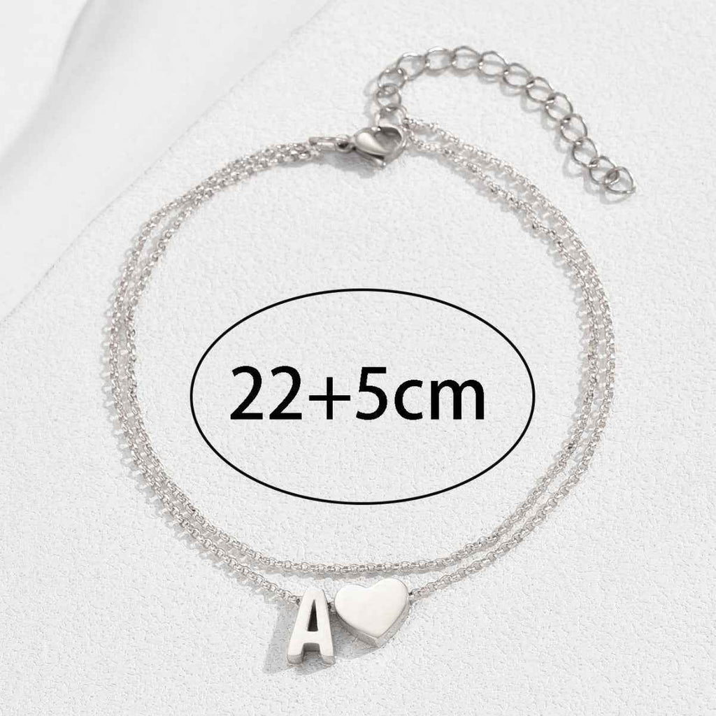Stainless Steel Heart 26 Letter Anklet Double Layer - Beauty Accessories