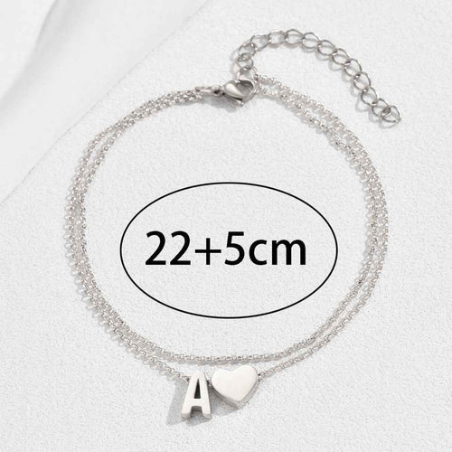 Stainless Steel Heart 26 Letter Anklet Double Layer - Beauty Accessories