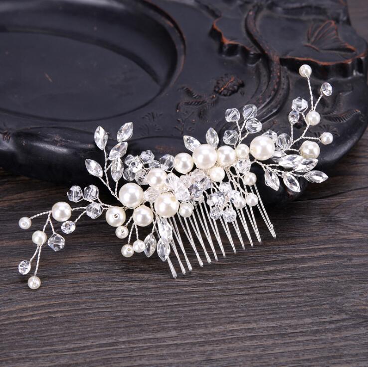 Pearl White Crystal Banquet Headdress Comb - Beauty Accessories