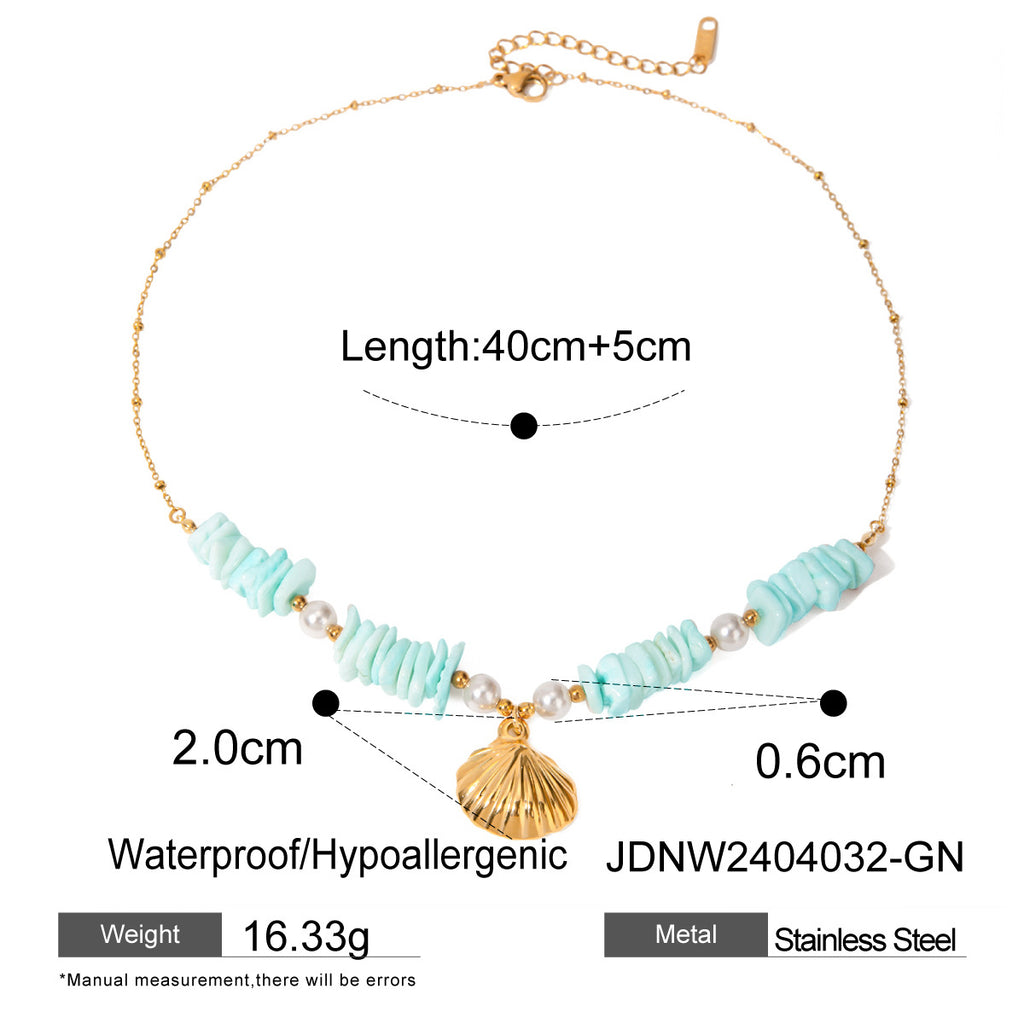 Mint Green Shell Patch Pearl Shell Pendant Necklace Jewelry - Beauty Accessories