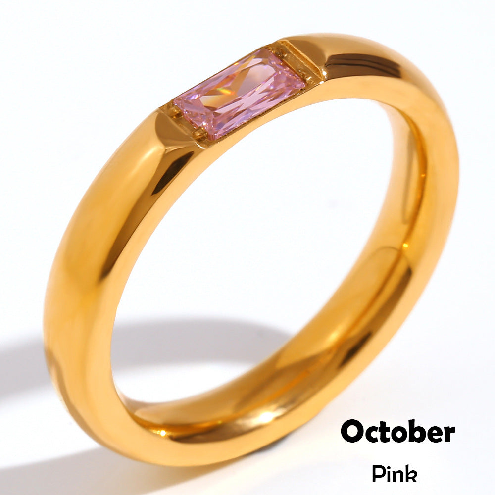 Stainless Steel Plated 18K Gold Rectangular Zircon Ring - Beauty Accessories