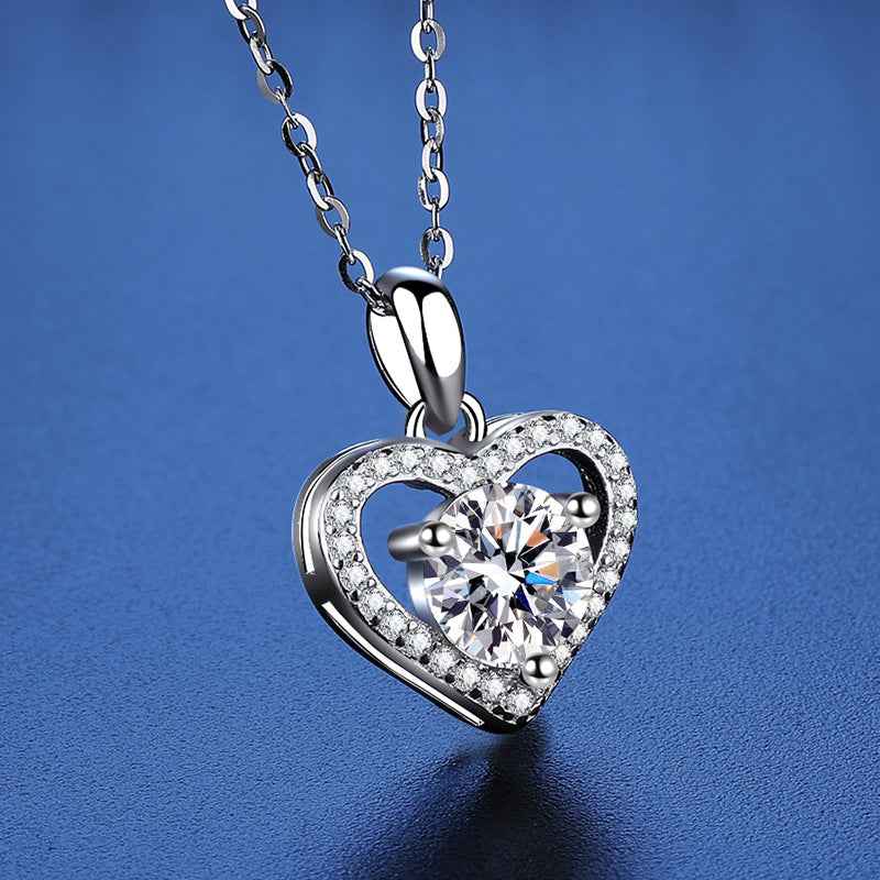 Sterling Silver Moissanite Ring Heart-shaped Necklace