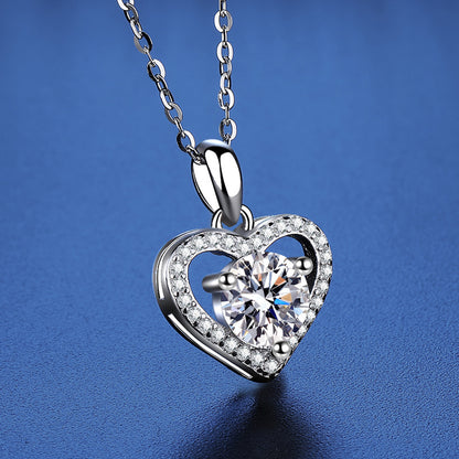 Sterling Silver Moissanite Ring Heart-shaped Necklace Female Clavicle Chain - Beauty Accessories