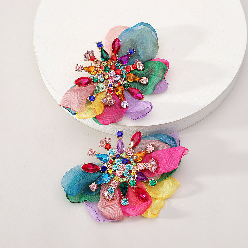 Bohemian Rhinestone Flower Stud Earrings - Beauty Accessories