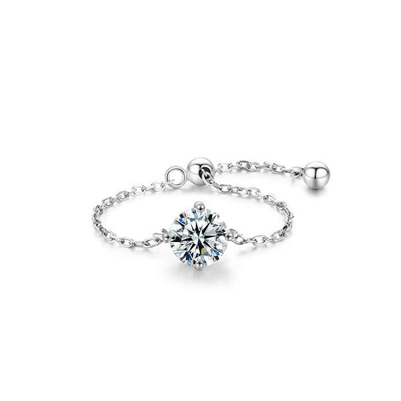 S925 Sterling Silver Mermaid Moissanite Ring For Women, Unique Design, Light Luxury Adjustable Chain Ring, Trending Fashion Jewelry