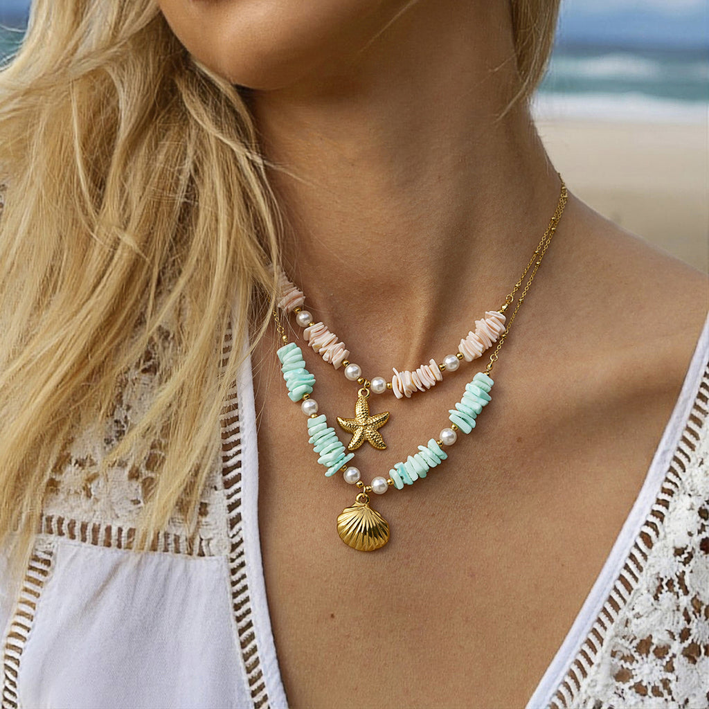 Mint Green Shell Patch Pearl Shell Pendant Necklace Jewelry - Beauty Accessories