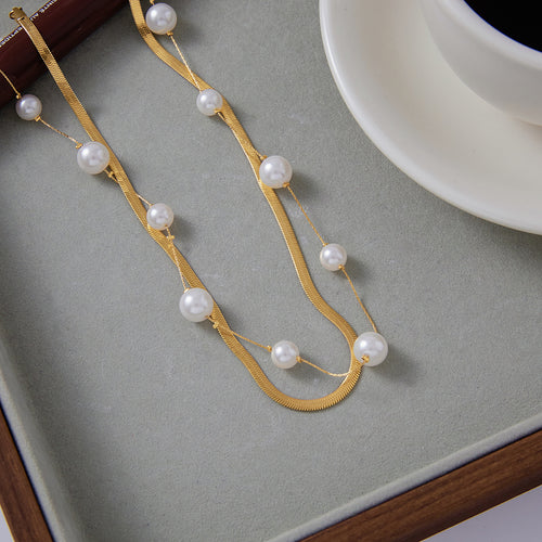 Elegant 18K Gold Stainless Steel Glass Pearl Necklace - Beauty Accessories