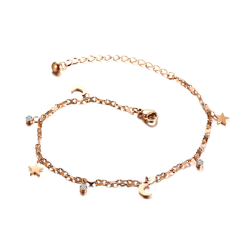English Pomegranate Bell Lucky Star Stainless Steel Rhinestone Anklet - Beauty Accessories