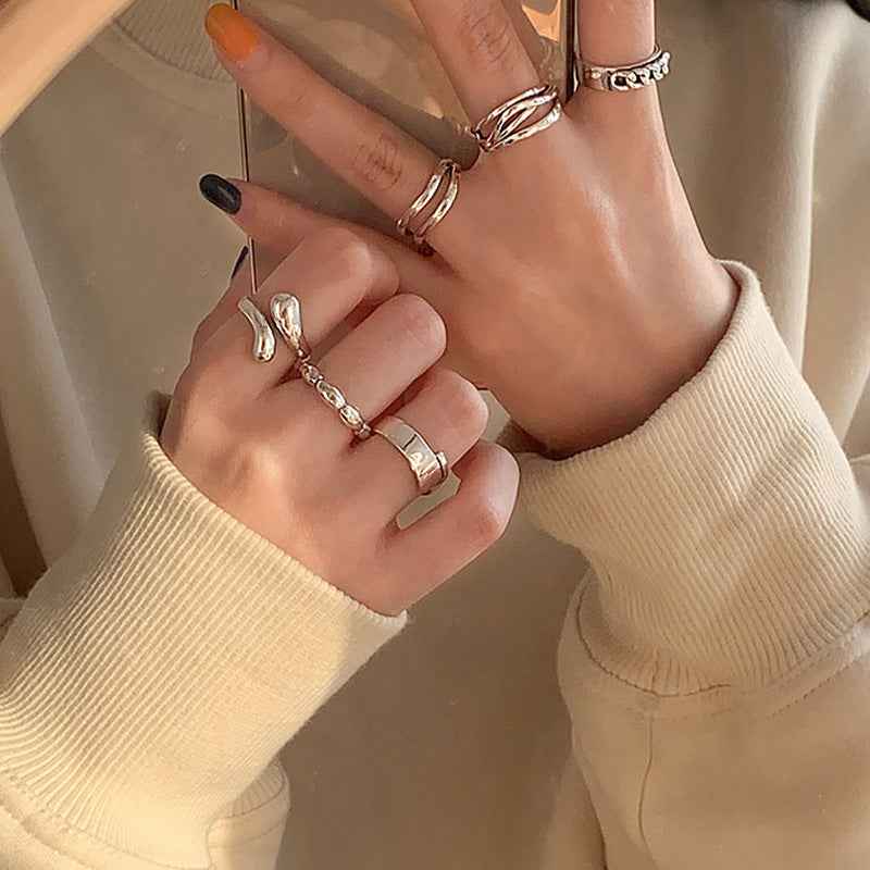 925 Sterling Silver Minimalist Rings For Women, Korean Style Niche Design, Non-Tarnish Vintage Heavy Duty Finger Rings Jewelry