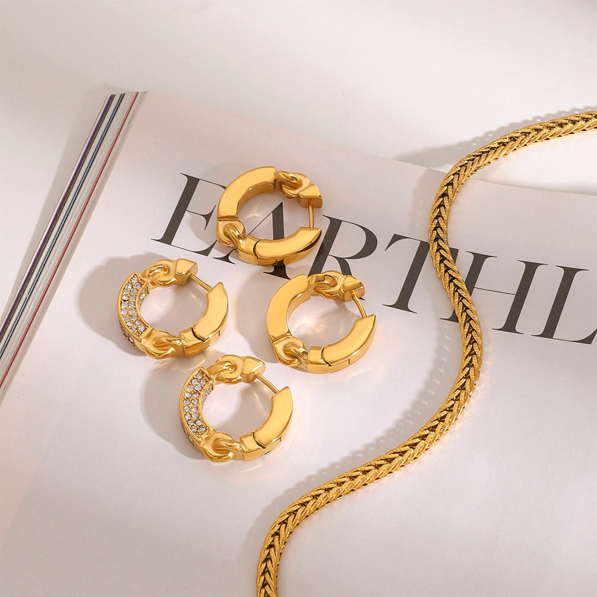 Stainless Steel Diamond Geometric Earrings - Beauty Accessories