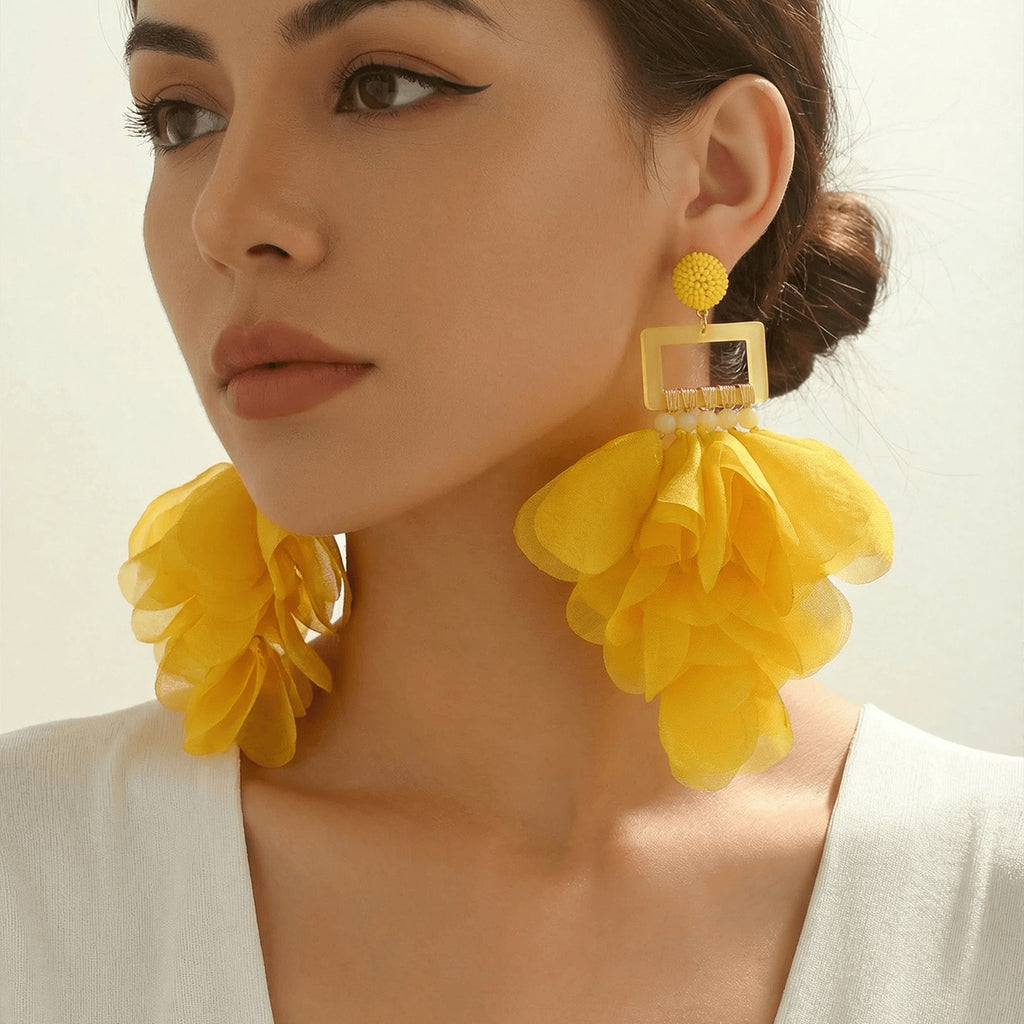 Handmade Chiffon Multi-Layer Tassel Earrings Bohemian Handmade - Beauty Accessories