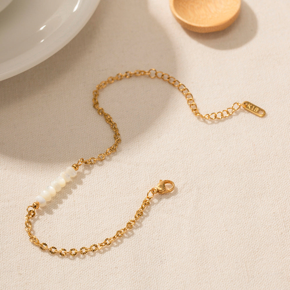 18K Gold Stainless Steel Chain Circular Shell Bracelet