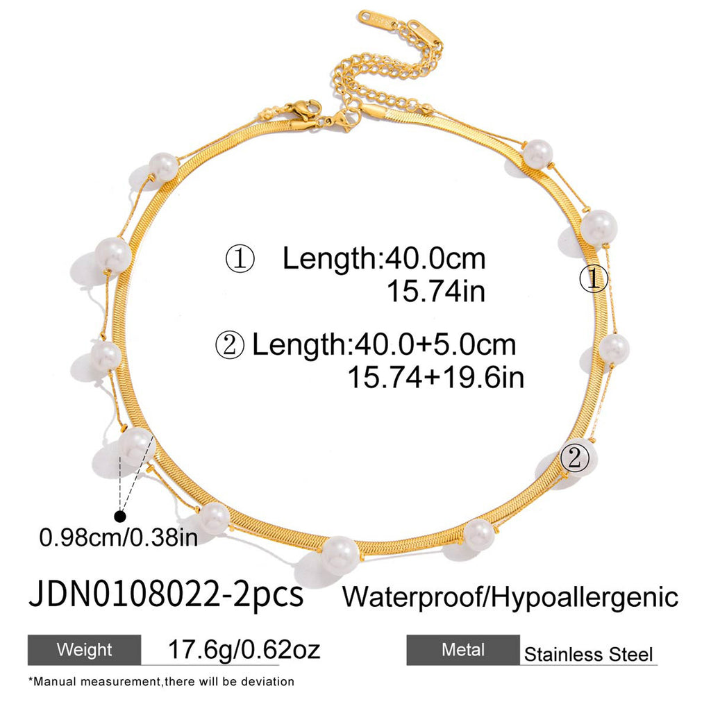 Elegant 18K Gold Stainless Steel Glass Pearl Necklace - Beauty Accessories