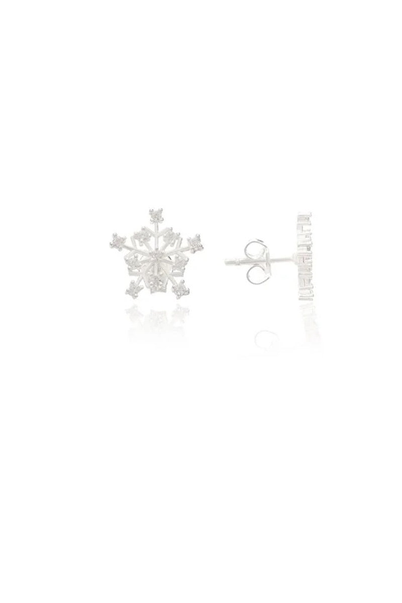 925 Sterling Silver Snowflake Earrings With Zircon Stones For Women - Beauty Accessories