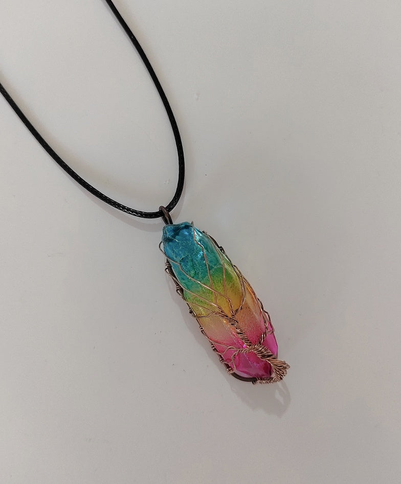Stone Crystal Pillar Tree Of Life Pendant Ins Fashion Necklace - Beauty Accessories