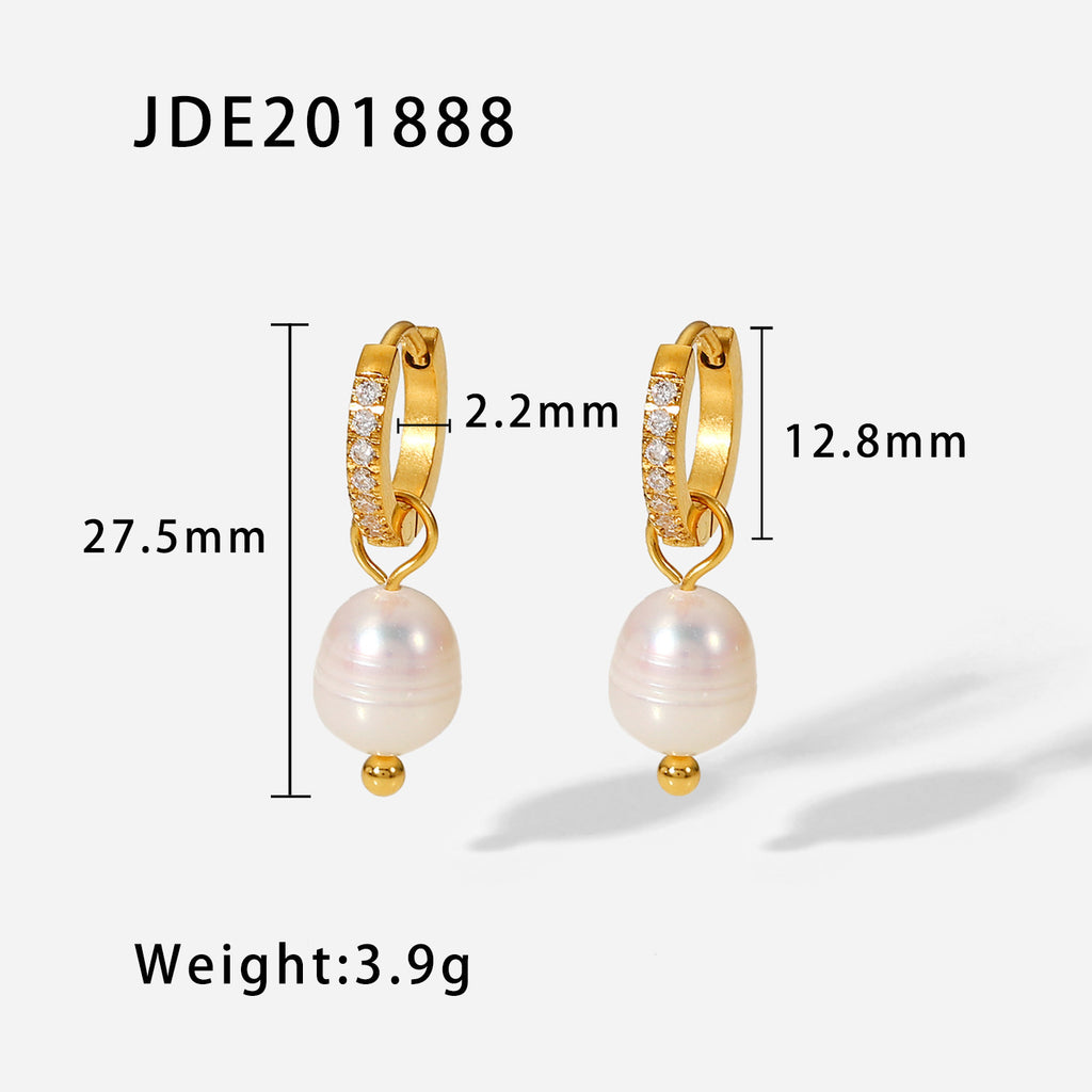 18K Gold Stainless Steel Earrings Fashion Personality Pearl
