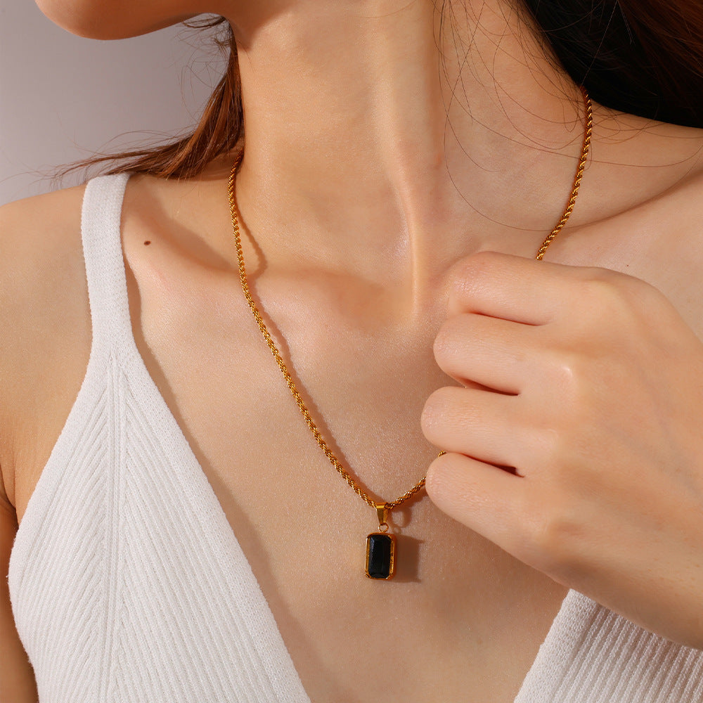 Vintage Stackable Black Onyx Pendant 18K Gold Plated Stainless Steel - Beauty Accessories