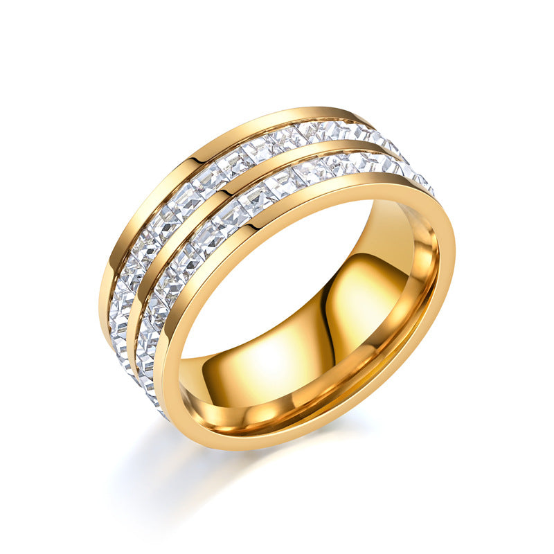 Fashion Rhinestones Rings Women Stainless Steel Ring - Beauty Accessories