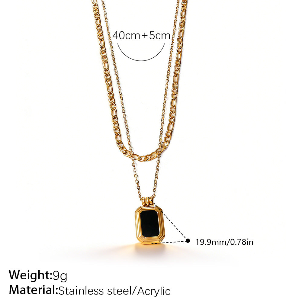 Vintage Stackable Black Onyx Pendant 18K Gold Plated Stainless Steel - Beauty Accessories