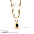 Vintage Stackable Black Onyx Pendant 18K Gold Plated Stainless Steel - Beauty Accessories