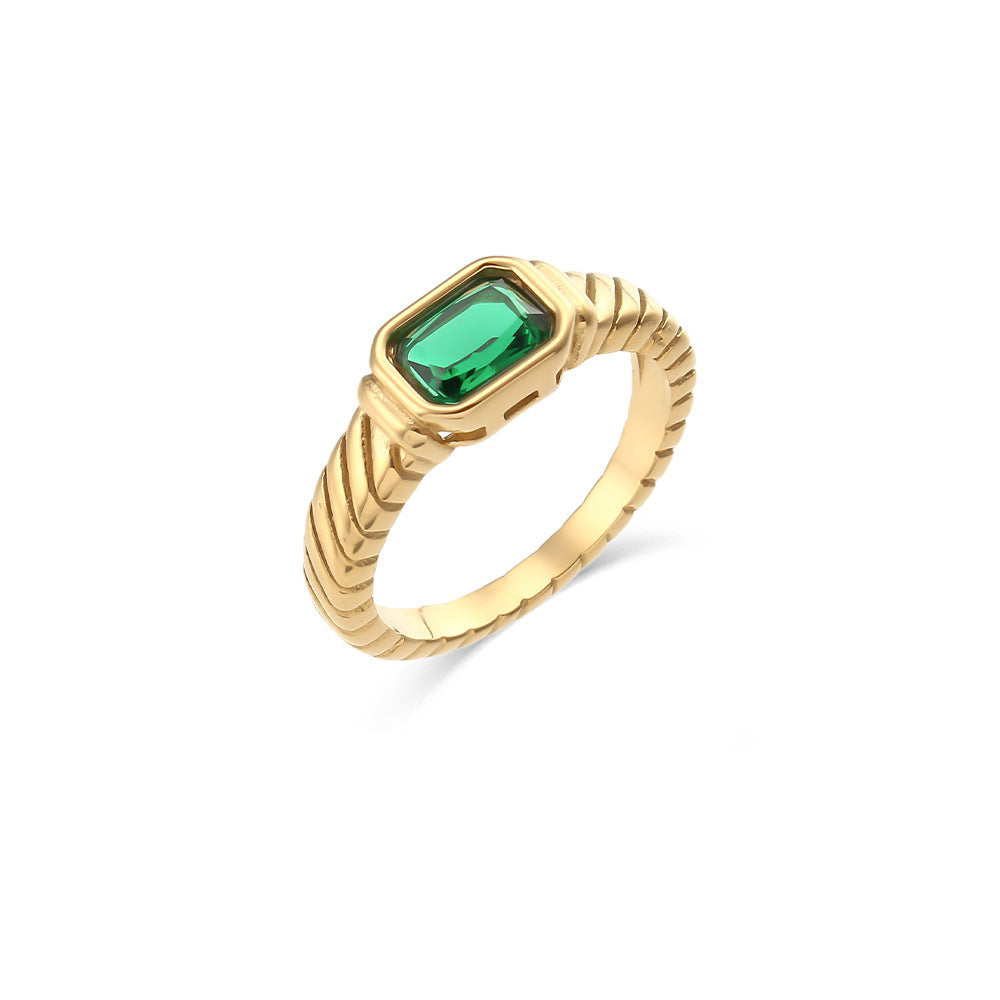 Stainless Steel Waterproof Black White Green Zircon Ring - Beauty Accessories