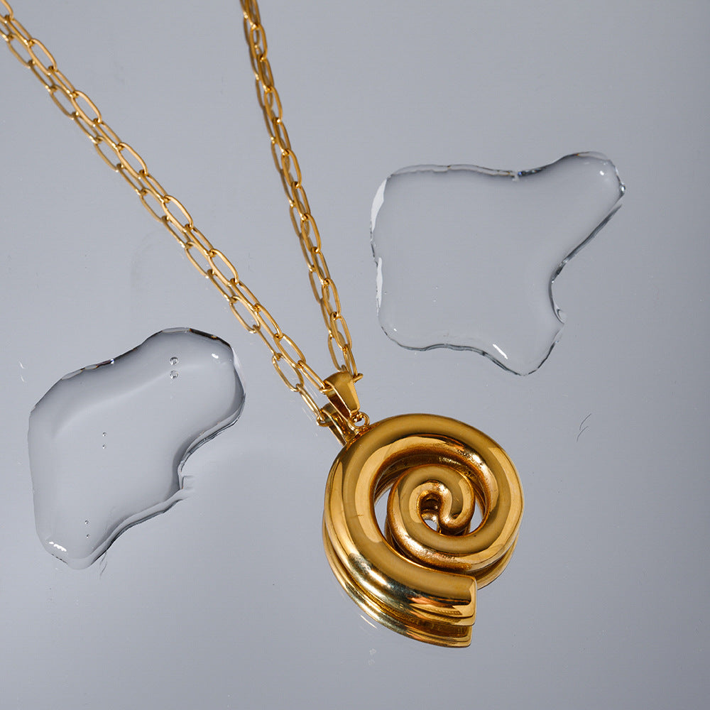 Stainless Steel 18K Gold Thread Circle Pendant Necklace - Beauty Accessories