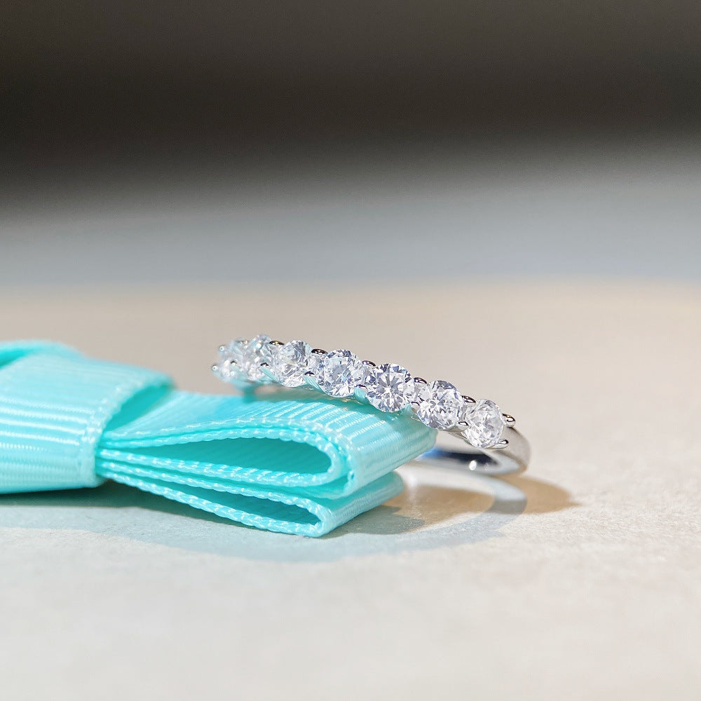 S925 Sterling Silver Seven Princess Stackable Ring Minimalist Design