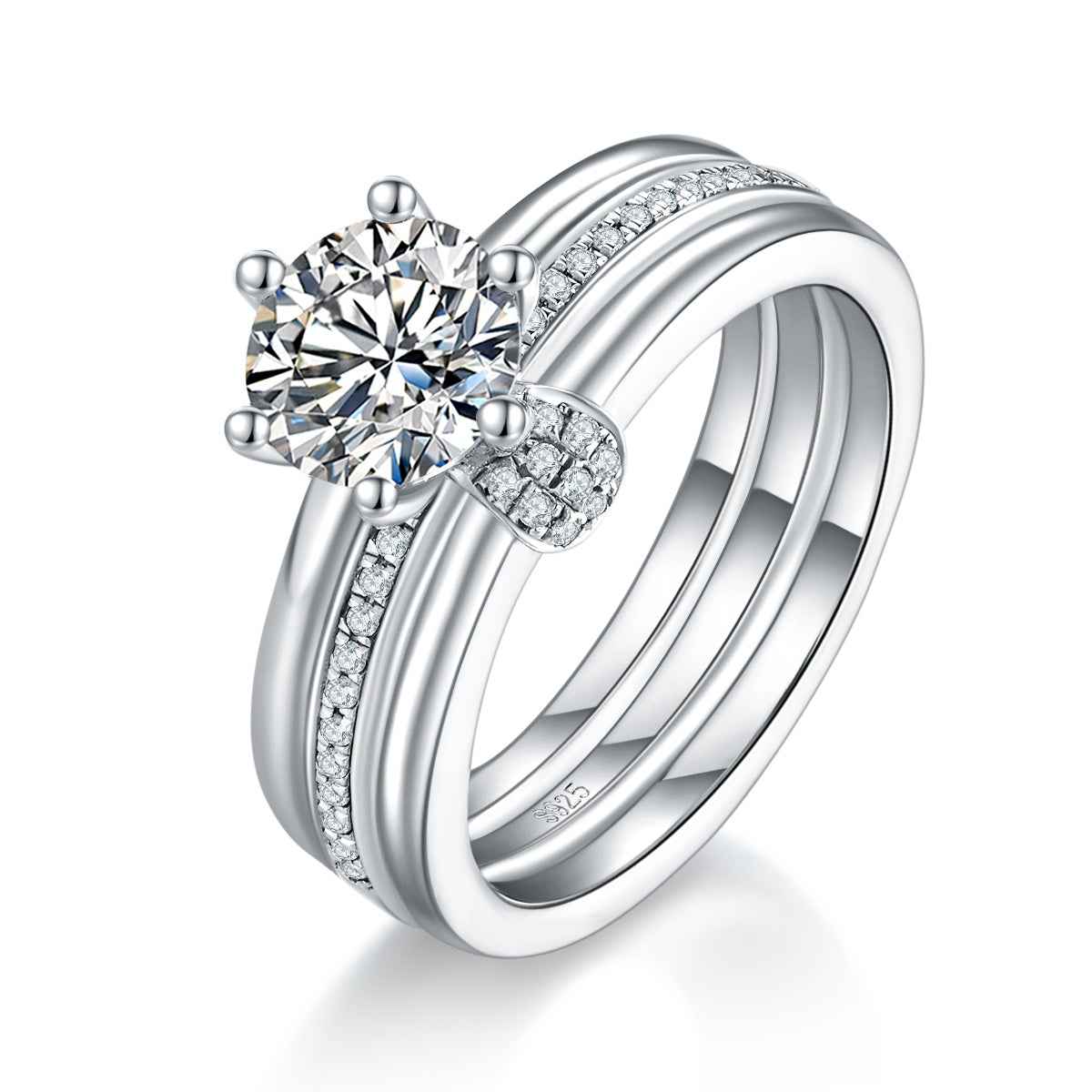 S925 Sterling Silver 1ct D Color VVS1 Moissanite Ring Set 6.5mm Stone Platinum Plated GRA Certified US Size 5-9 Gift Box