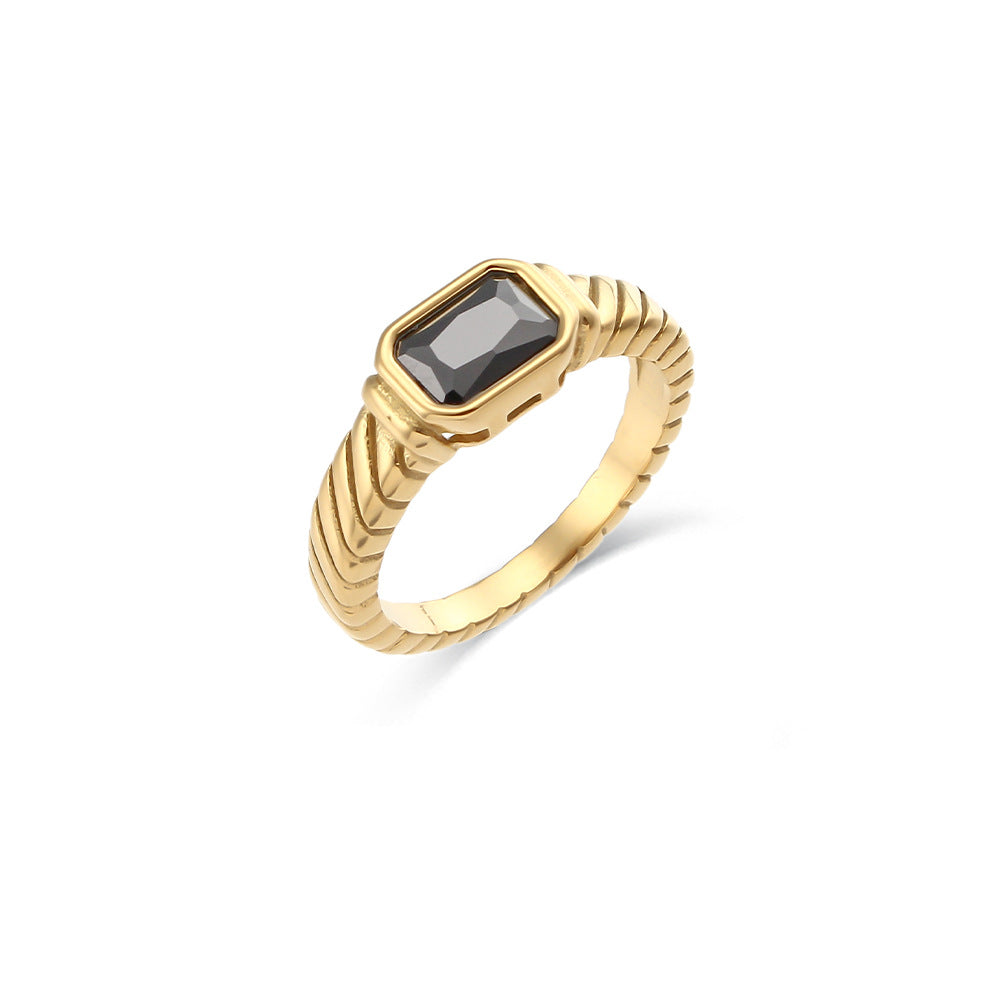 Stainless Steel Waterproof Black White Green Zircon Ring - Beauty Accessories